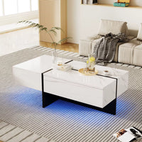 Table basse design noire et blanche avec LED – 3 tiroirs & LED connectée 6