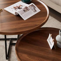Table basse gigogne ronde en bois de noyer – Pieds métal noir, 2 tables 4