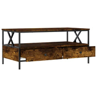 Table basse bois rectangulaire avec rangement style campagne – 2 tiroirs & compartiment 3