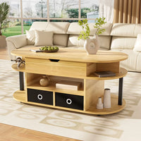 Table basse ovale relevable avec rangements design et bois – Plateau relevable 5