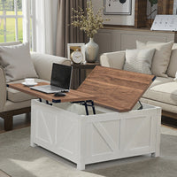 Table basse carrée à plateau relevable en bois design – Relevable & station de charge 3