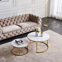 Table basse gigogne ronde effet marbre blanc et métal doré – 2 tables 2