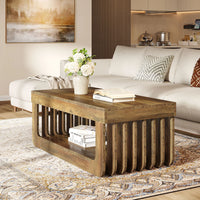 Table Basse Bois Rustique à Lattes avec Rangement 3