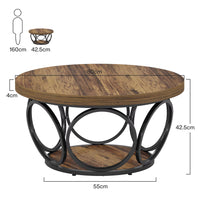 Table basse ronde bois avec rangement à 2 niveaux au style rustique – Bois & métal 4