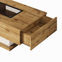 Table basse bois et verre moderne avec LED et rangements – Vitrine LED & 2 tiroirs 7