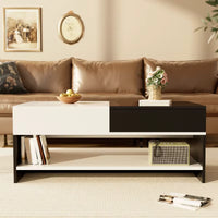 Table basse rectangulaire noire et blanche design avec rangements – Tiroir & compartiments 5