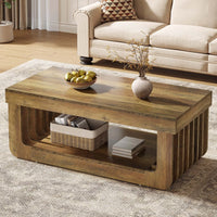 Table Basse Bois Rustique à Lattes avec Rangement 2