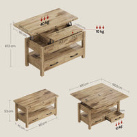 Table basse relevable extensible 3 en 1 – Bureau & table à manger, 6 convives 6