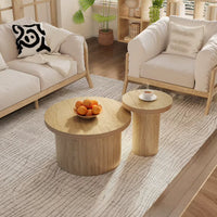 Table basse gigogne en bois design – Rondes en bois naturel, 2 tables 2