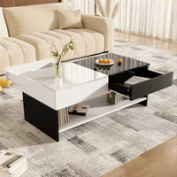 Table basse rectangulaire noire et blanche design avec rangements – Tiroir & compartiments 4