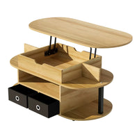 Table basse ovale relevable avec rangements design et bois – Plateau relevable 2
