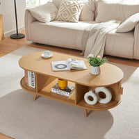 Table basse ovale bois avec rangement au style scandinave – Portes coulissantes 3