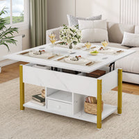 Table basse relevable extensible effet marbre blanche – 4 en 1, relevable & extensible 3