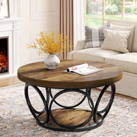 Table basse ronde bois avec rangement à 2 niveaux au style rustique – Bois & métal 2