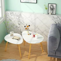 Table basse gigogne ovale blanche et bois scandinave – 2 tables 3