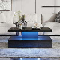 Table basse rectangulaire noire à double plateau avec LED et rangement – LED 16 couleurs 4