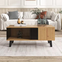 Table basse rectangulaire design moderne – Bois & noir, tiroir et niches 3