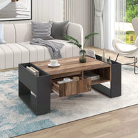 Table basse en bois rectangulaire design avec tiroir et rangements – Rangement intégré 2