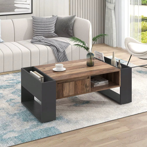 Table basse en bois rectangulaire design avec tiroir et rangements – Rangement intégré