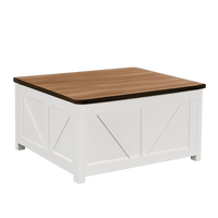 Table basse carrée à plateau relevable en bois design – Relevable & station de charge 1