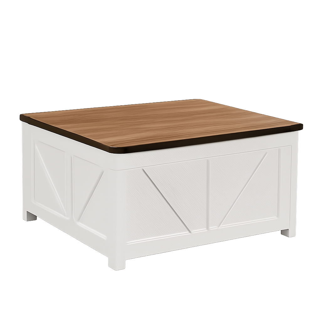 Table basse carrée à plateau relevable en bois design – Relevable & station de charge