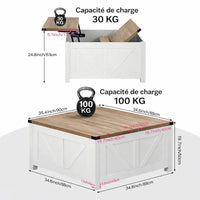 Table basse carrée à plateau relevable en bois design – Relevable & station de charge 4