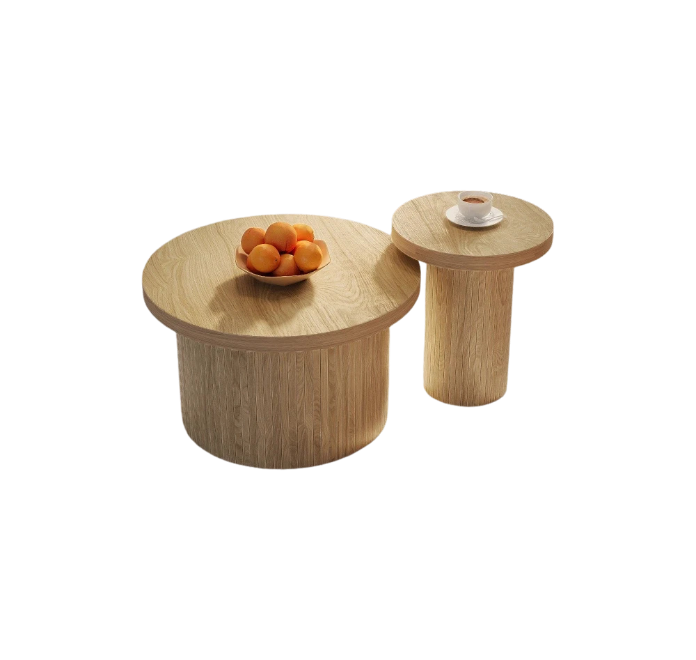 Table basse gigogne en bois design – Rondes en bois naturel, 2 tables