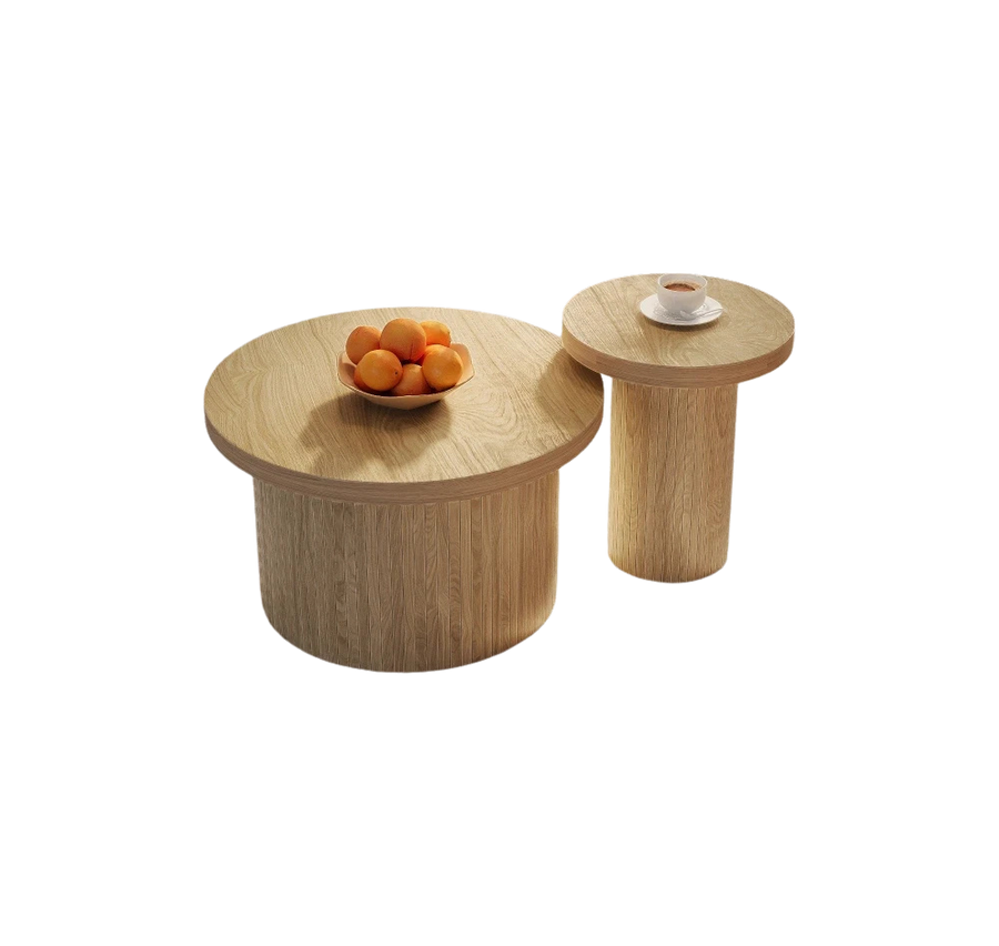 Table basse gigogne en bois design – Rondes en bois naturel, 2 tables