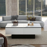 Table basse rectangulaire extensible avec rangements noire et blanche – Plateau extensible 2