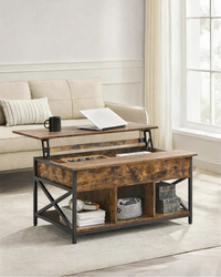 Table basse relevable bois et métal avec rangement – Plateau relevable & rangement caché 3