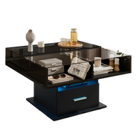 Table basse relevable extensible avec vitrine et LED – Plateau relevable & LED connectée 1