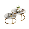 Table basse gigogne ronde effet marbre blanc et métal doré – 2 tables