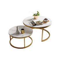 Table basse gigogne ronde effet marbre blanc et métal doré – 2 tables 1