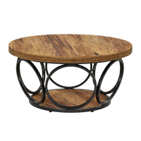 Table basse ronde bois avec rangement à 2 niveaux au style rustique – Bois & métal 1
