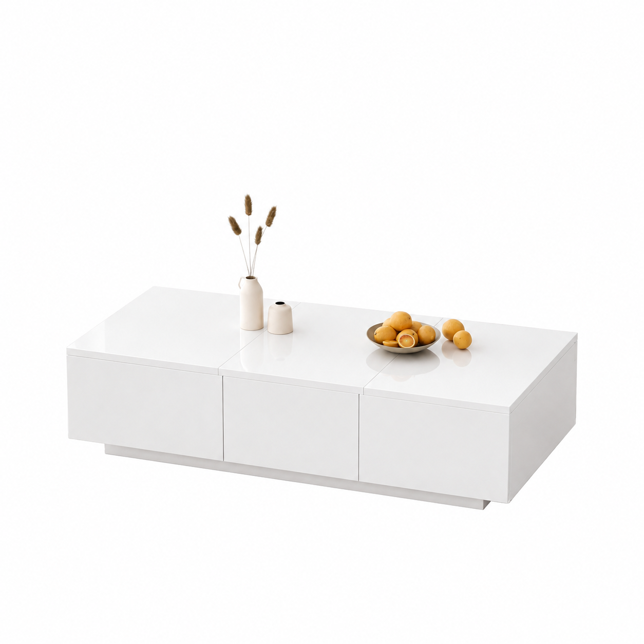 Table basse blanche laquée avec rangement et tiroirs design – Ouverture par pression