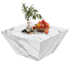 Table basse effet marbre blanche avec tiroirs – Trapézoïdale & 2 tiroirs