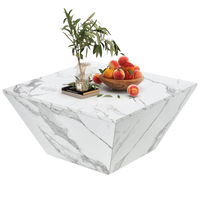 Table basse effet marbre blanche avec tiroirs – Trapézoïdale & 2 tiroirs 1