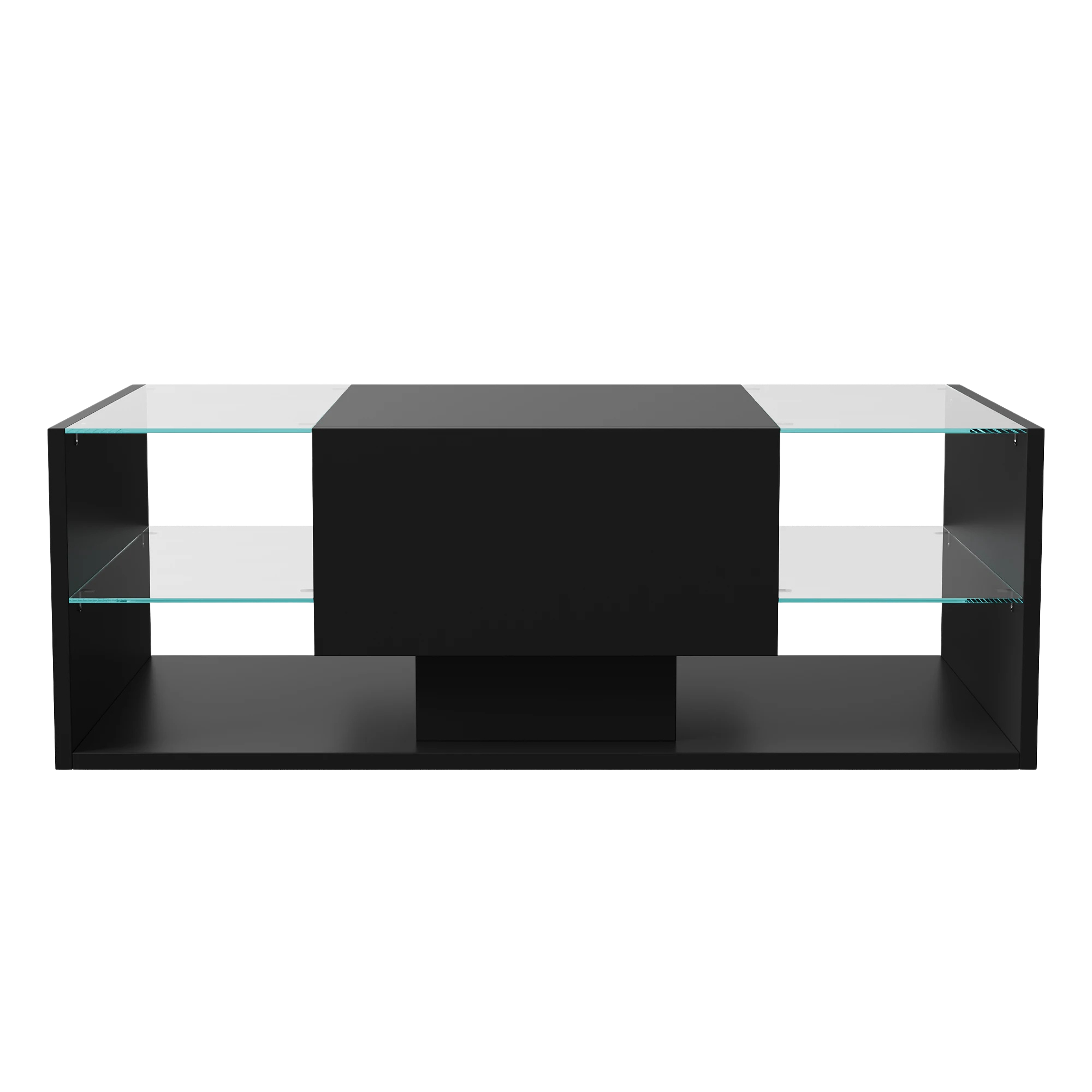 Table basse noire avec étagères en verre et éclairage LED – Verre trempé & LED