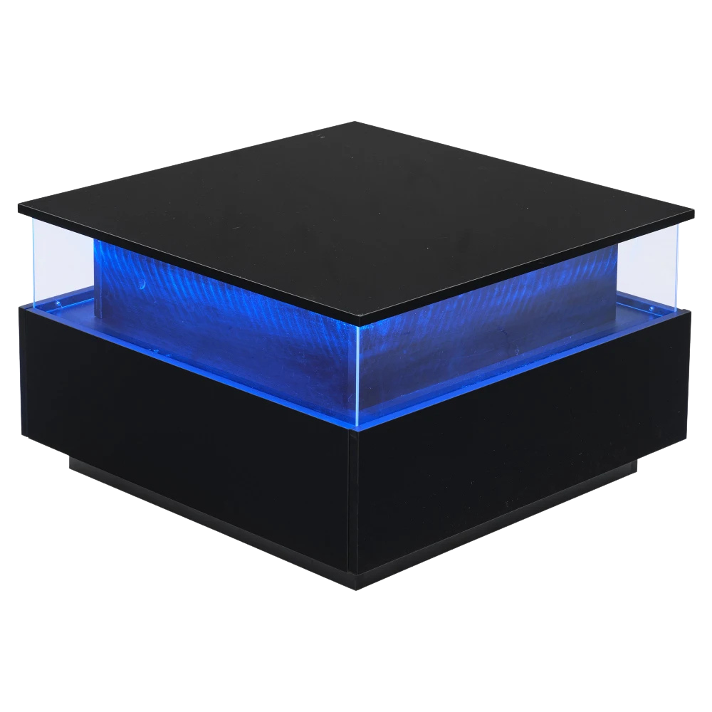 Table basse carrée avec vitrine et LED – Vitrine & LED personnalisable