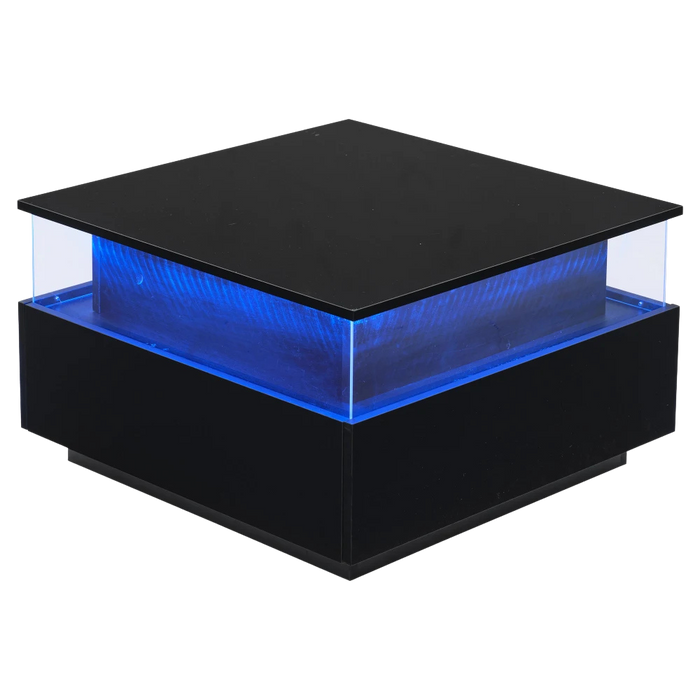 Table basse carrée avec vitrine et LED – Vitrine & LED personnalisable