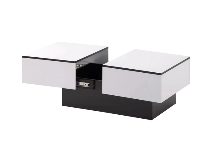 Table basse rectangulaire extensible avec rangements noire et blanche – Plateau extensible