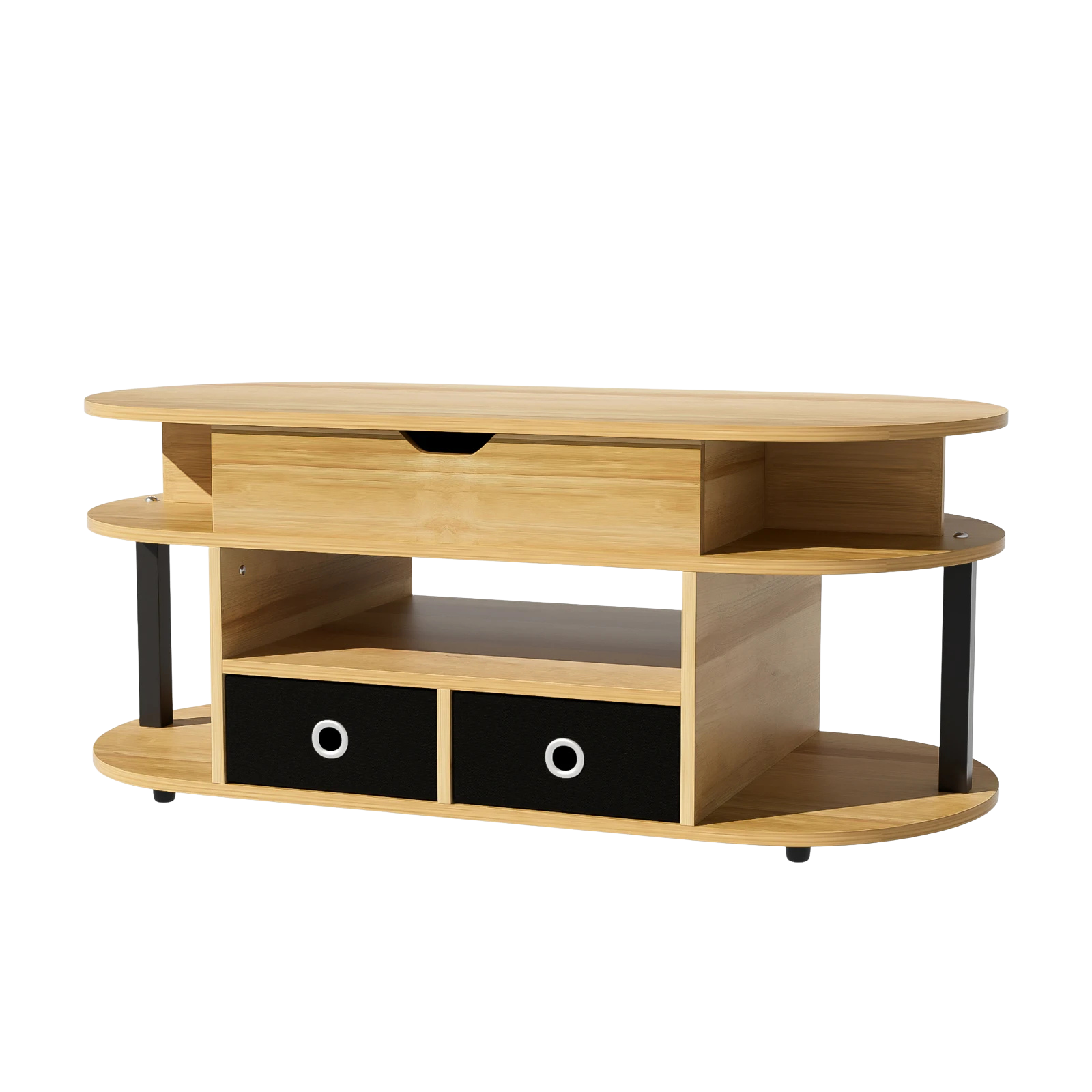 Table basse ovale relevable avec rangements design et bois – Plateau relevable