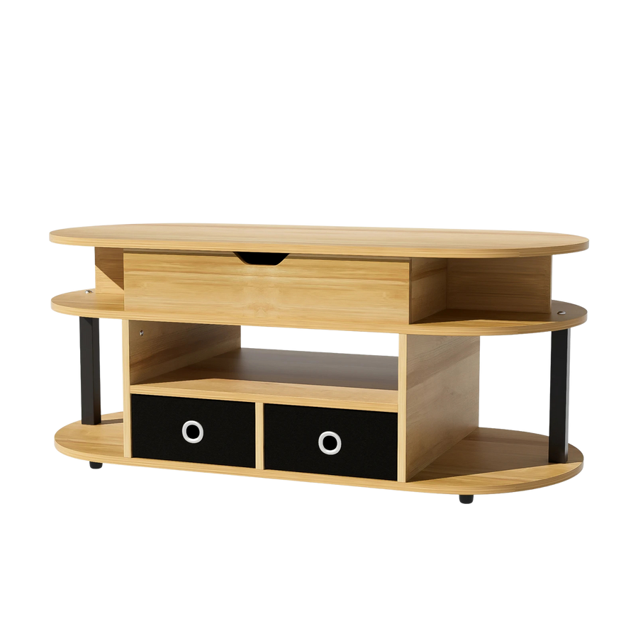 Table basse ovale relevable avec rangements design et bois – Plateau relevable