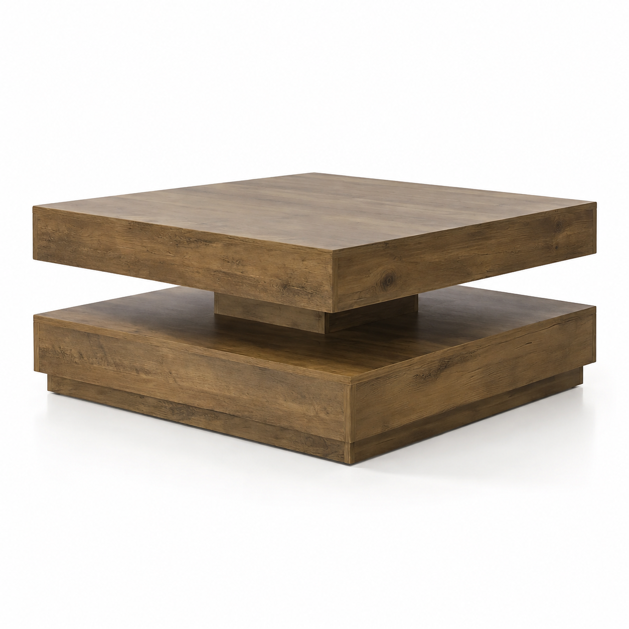 Table basse carrée avec plateau pivotant et plateau inférieur – Rangement modulable