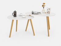 Table basse gigogne ovale blanche et bois scandinave – 2 tables 1