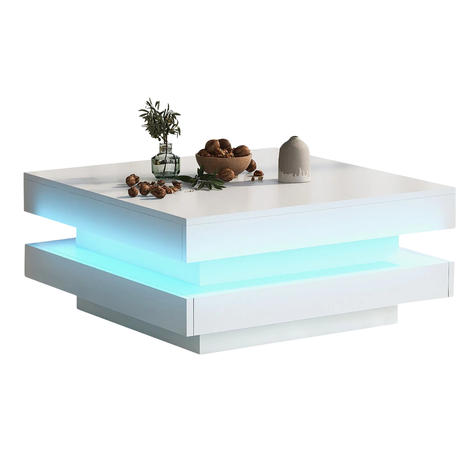 Table basse carrée blanche avec LED et plateau pivotant – Plateau pivotant 360°
