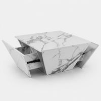 Table basse effet marbre blanche avec tiroirs – Trapézoïdale & 2 tiroirs 1