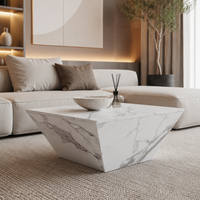 Table basse effet marbre blanche avec tiroirs – Trapézoïdale & 2 tiroirs 3
