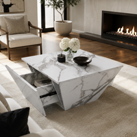 Table basse effet marbre blanche avec tiroirs – Trapézoïdale & 2 tiroirs 4