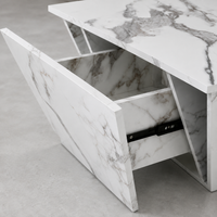 Table basse effet marbre blanche avec tiroirs – Trapézoïdale & 2 tiroirs 6